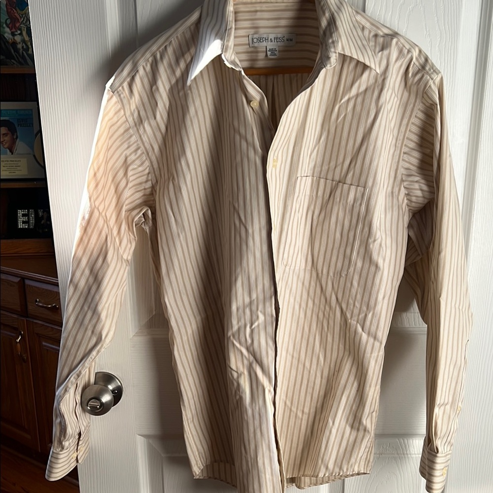 12-Cream Striped Men's Shirt